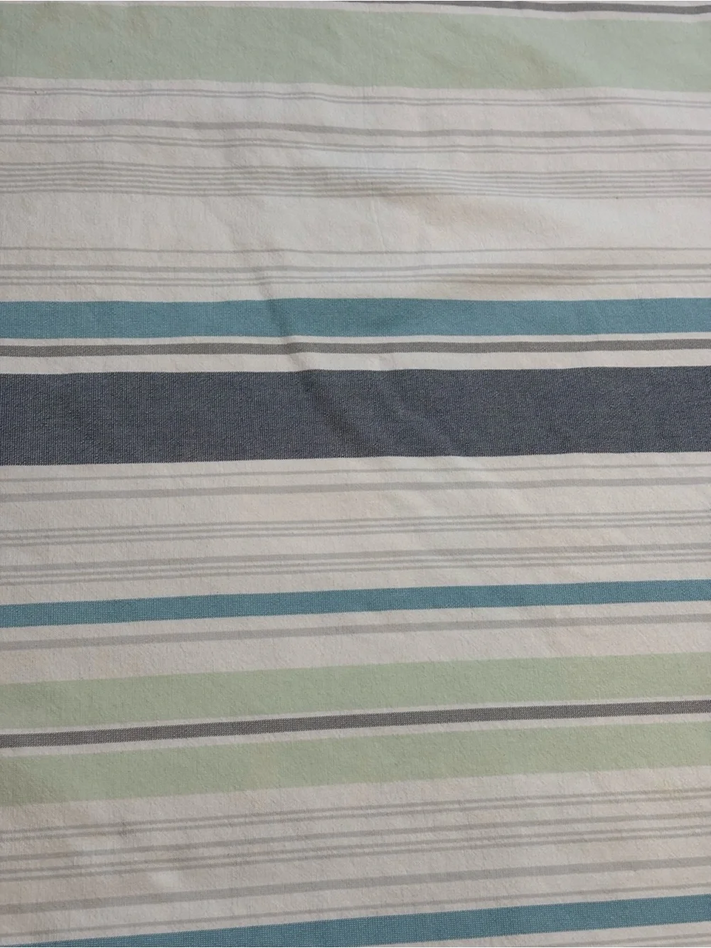 Coyuchi Flat Weave Striped Beach Towel Fringe Edge Blue Gray Green White 70”x37